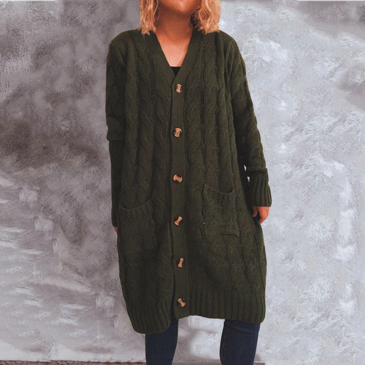 Damen Grobstrick-Cardigan mit Taschen und Knopfdetails Drune