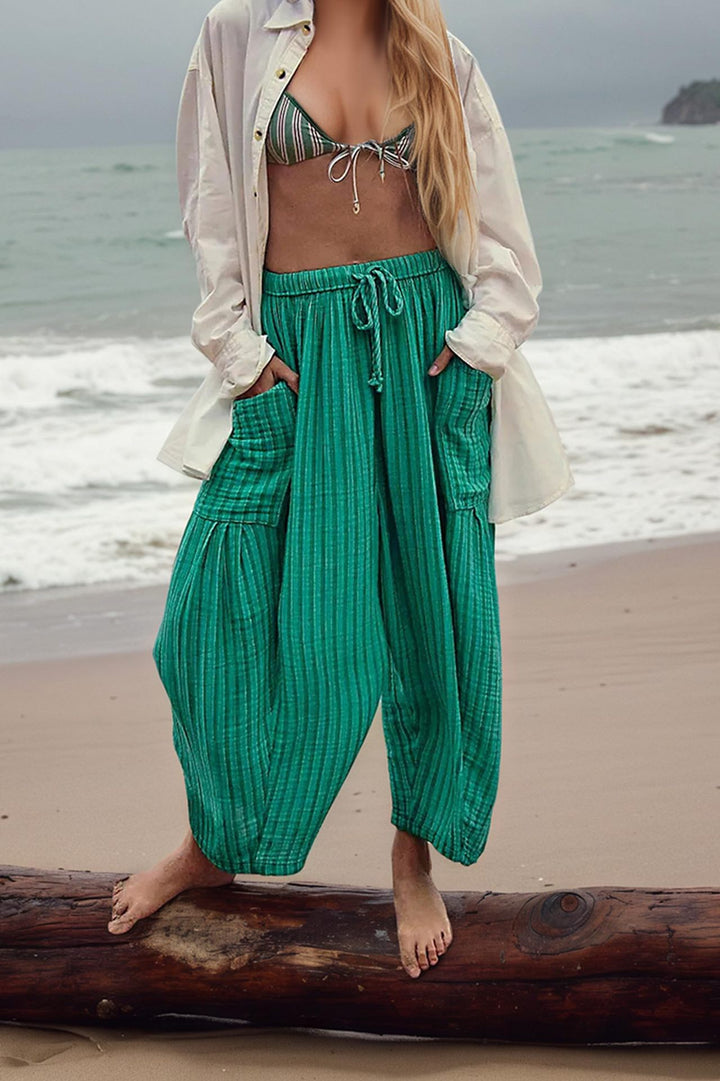 Damen lässige Weite Sommer-Hose mit elastischem Bund und praktischen Taschen Drune