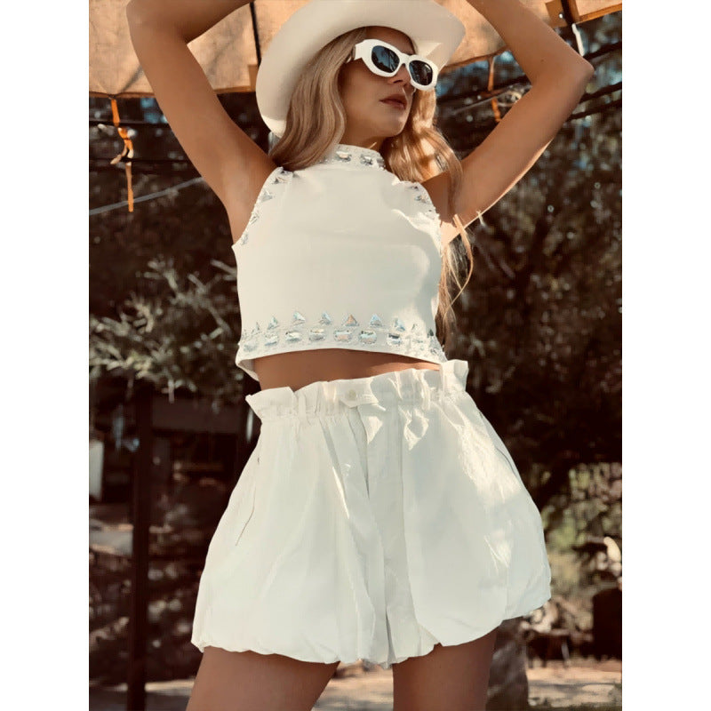 Damen modische Shorts mit elastischem Bund und dekorativem Rüschensaum Drune