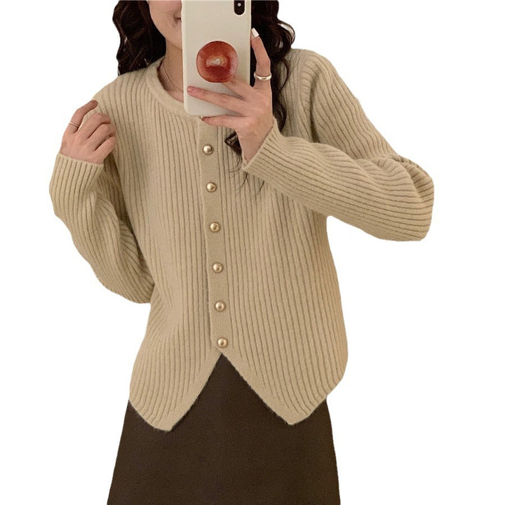 Damen Modische Strickjacke mit dekorativen Knöpfen Drune