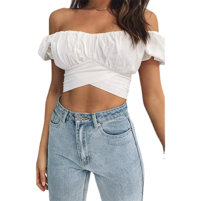Damen Off-Shoulder Top im Charmanten Wickelstil Drune