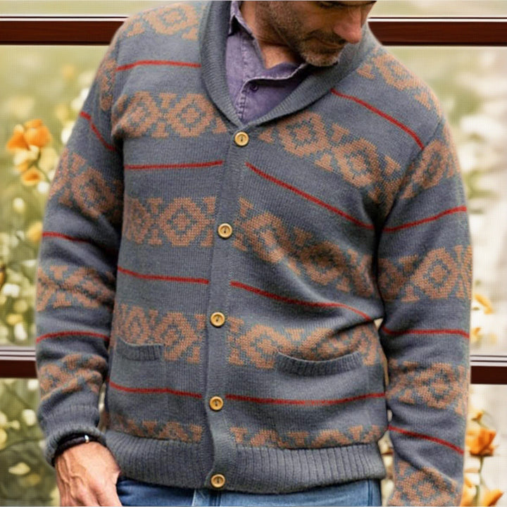 Herren Strickjacke mit modernem geometrischem Muster und praktischen Taschen Drune