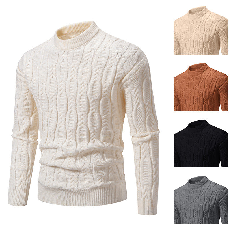 Herren Strickpullover mit modernem Zopfmuster und hohem Kragen Drune
