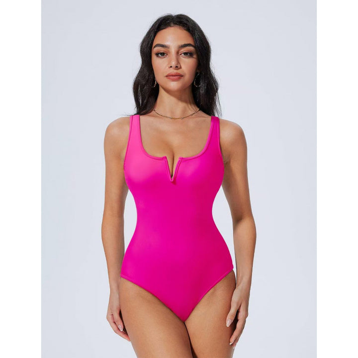 Damen Einteiliger Badeanzug mit tiefem V-Ausschnitt und kontrastierenden Details Drune