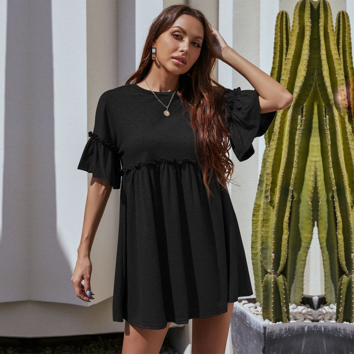 Damen luftiges Kurzkleid mit Rüschendetails und elastischem Saum Drune