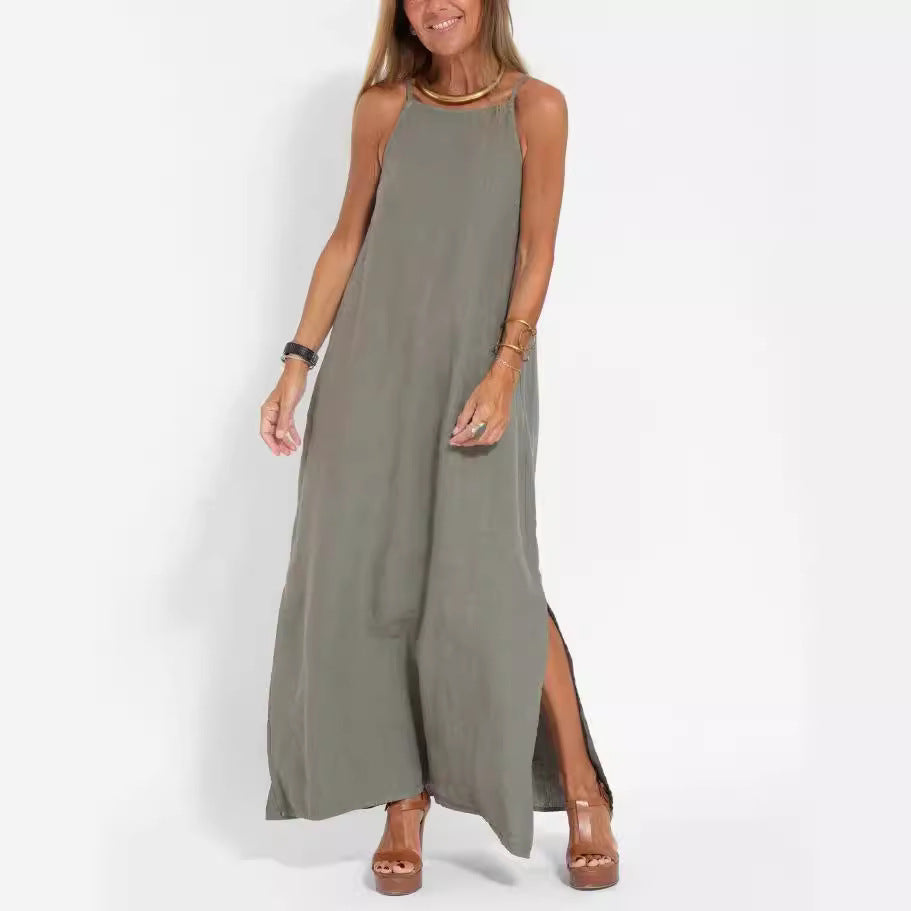 Damen Maxikleid aus leichtem Leinen mit verstellbaren Trägern und elegantem Schnitt Drune