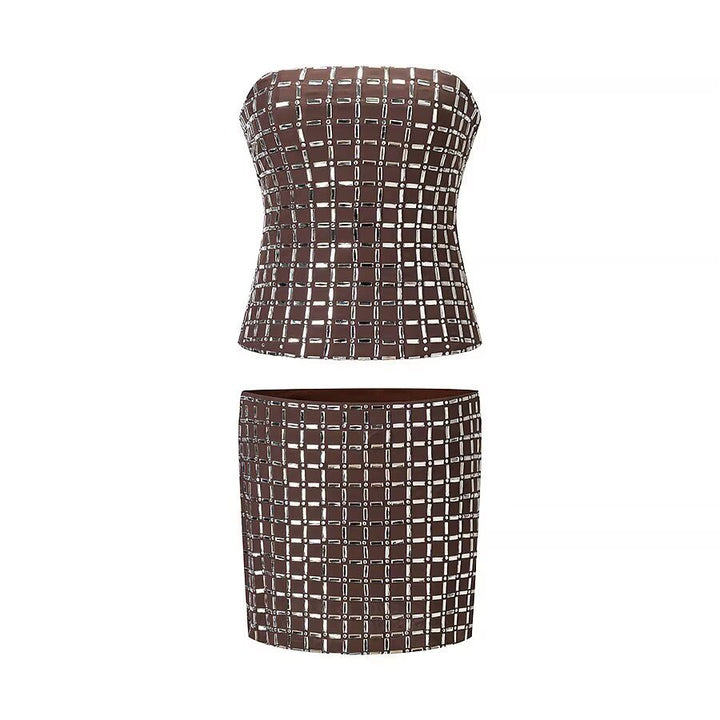 Damen Oberteil und Rock Set mit modernem Gitterdesign Drune