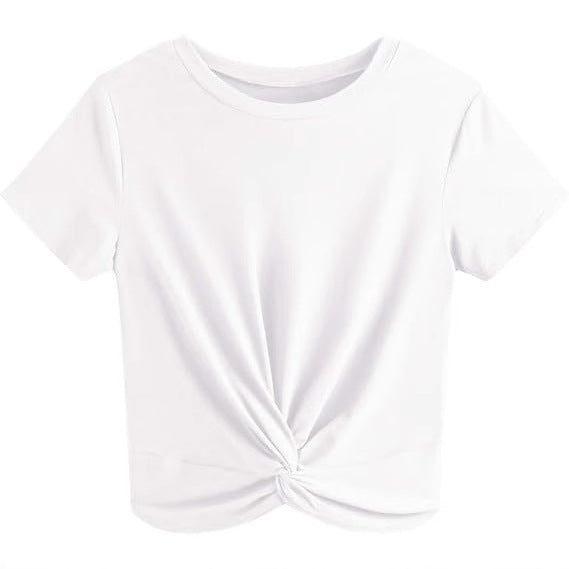 Damen Kurzarm T-Shirt mit Knoten und elastischem Stoff Drune