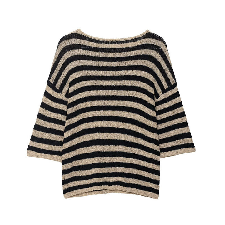 Damen lässiger Strickpullover mit breiten Streifen und weichem Material Drune