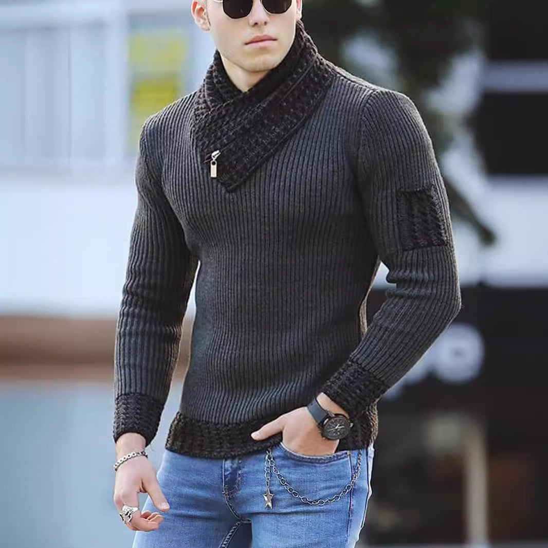 Herren Strickpullover mit hohem Kragen und strukturiertem Design Drune