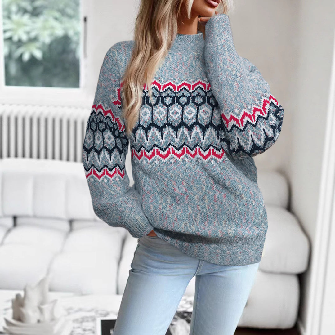 Damen Strickpullover mit modernem geometrischem Muster und oversized Schnitt Drune