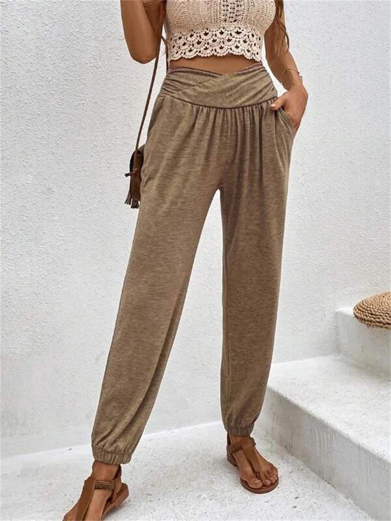 Damen lässige Freizeithose mit hohem Bund und bequemen Gummizug Drune