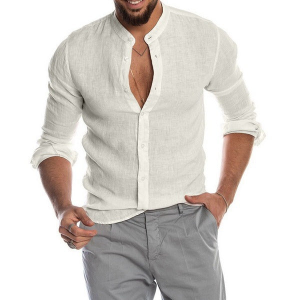 Herren Leinenhemd mit modernem Henley-Ausschnitt und Struktur Drune