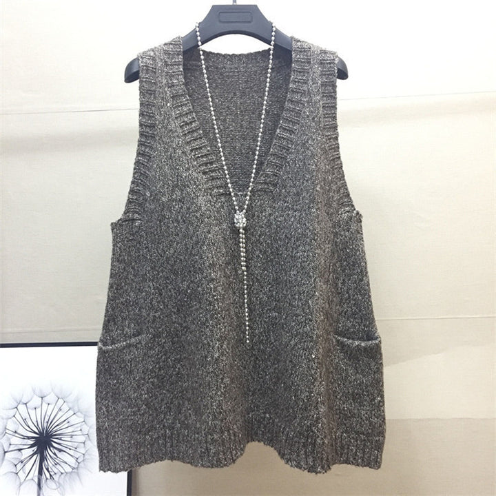 Damen V-Ausschnitt Stricktop mit seitlichen Taschen Drune