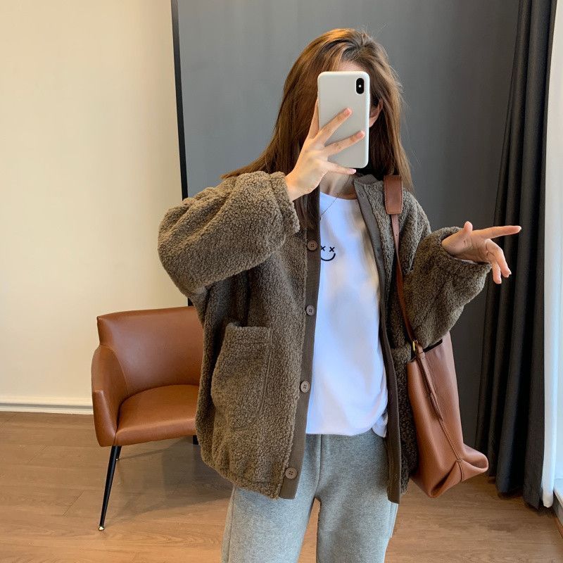 Damen Flauschige Oversized-Jacke mit großen Taschen Drune