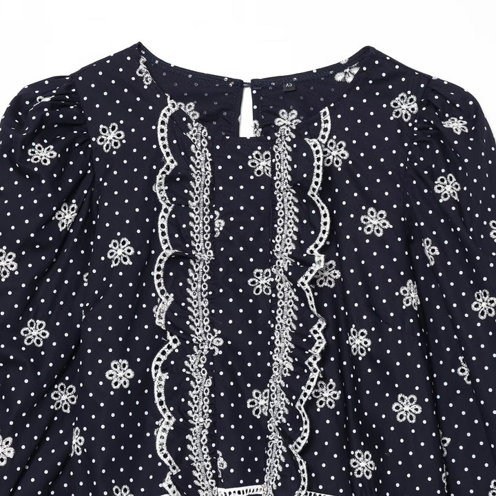 Damenbluse mit feinen Spitzen- und Rüschendetails Drune
