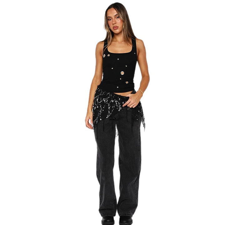 Damen Enganliegendes Crop-Top mit dekorativen Ösen Drune