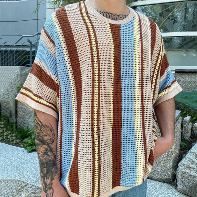 Herren luftiges Strick-T-Shirt im modischen Design mit gemustertem Stoff Drune