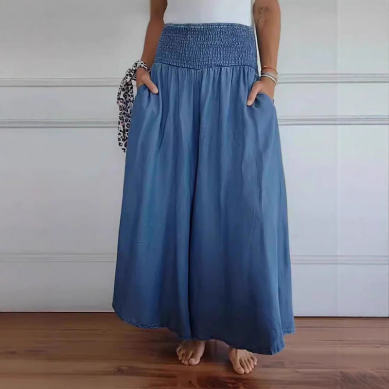 Damen luftige Weite Hose mit elastischem Bund und Taschen Drune