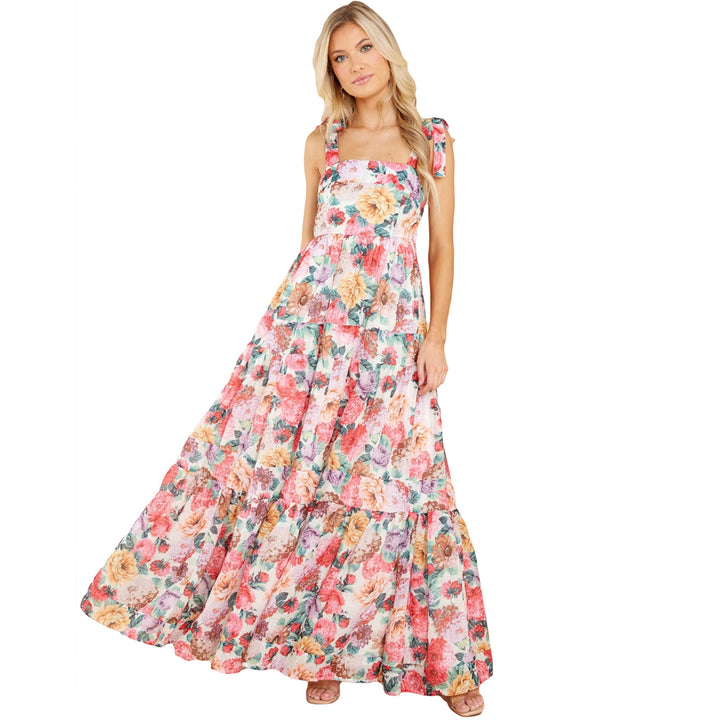 Damen Boho Maxikleid mit verspielten Rüschendetails und Trägern Drune