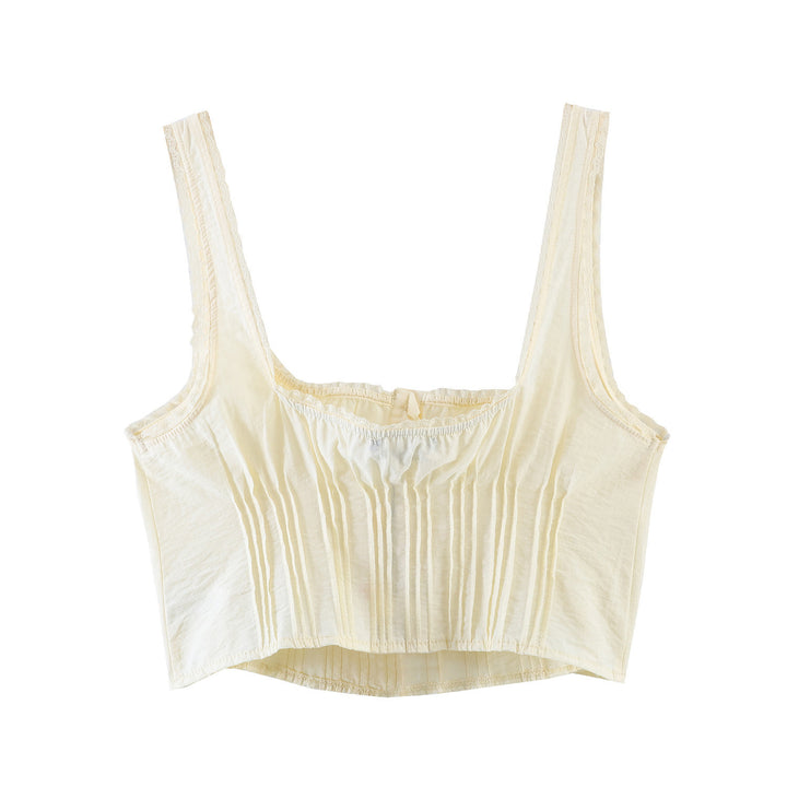 Damen-Crop-Top mit feinen Falten und Zierknöpfen Drune
