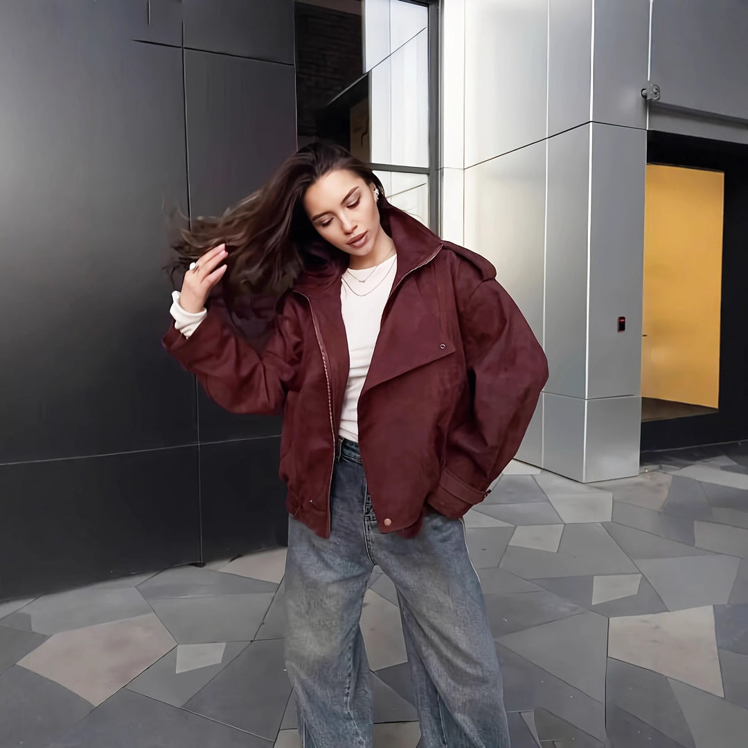 Damen modische Steppjacke mit hohem Kragen und seitlichen Taschen Drune