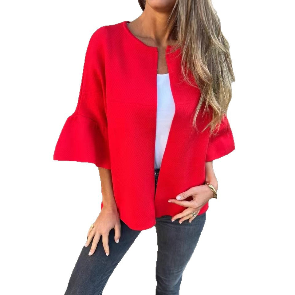 Damen Modische Jacke mit weitem Ärmel und leicht strukturiertem Stoff Drune