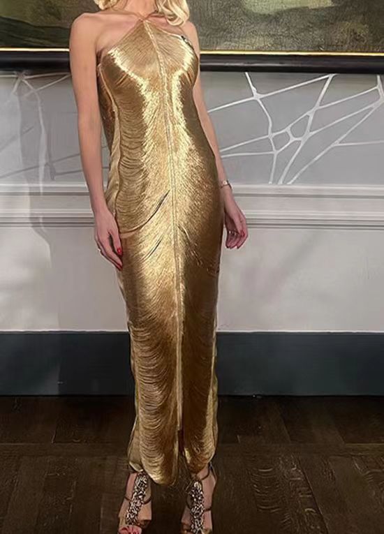 Damen Langkleid mit raffiniertem Schlitz und elegantem Kragen Drune