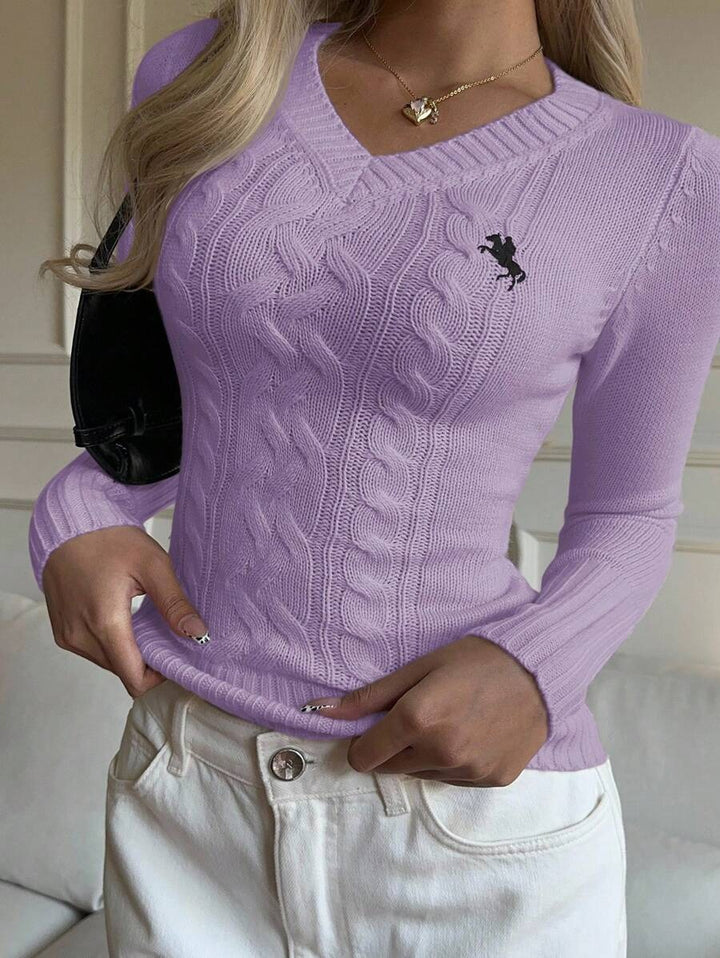 Damen Feinstrickpullover mit V-Ausschnitt und strukturiertem Zopfmuster Drune