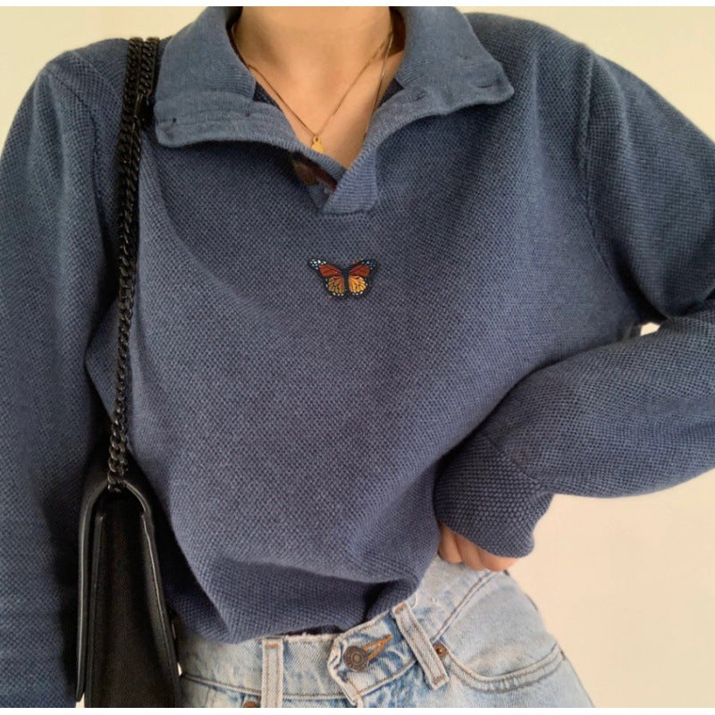 Damen Pullover im lässigen Waffle-Design mit gesticktem Schmetterling Drune