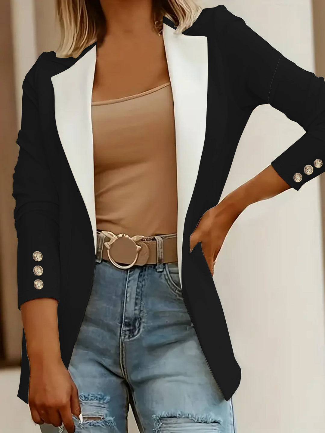 Damen Eleganter Blazer mit kontrastierenden Einsätzen Drune