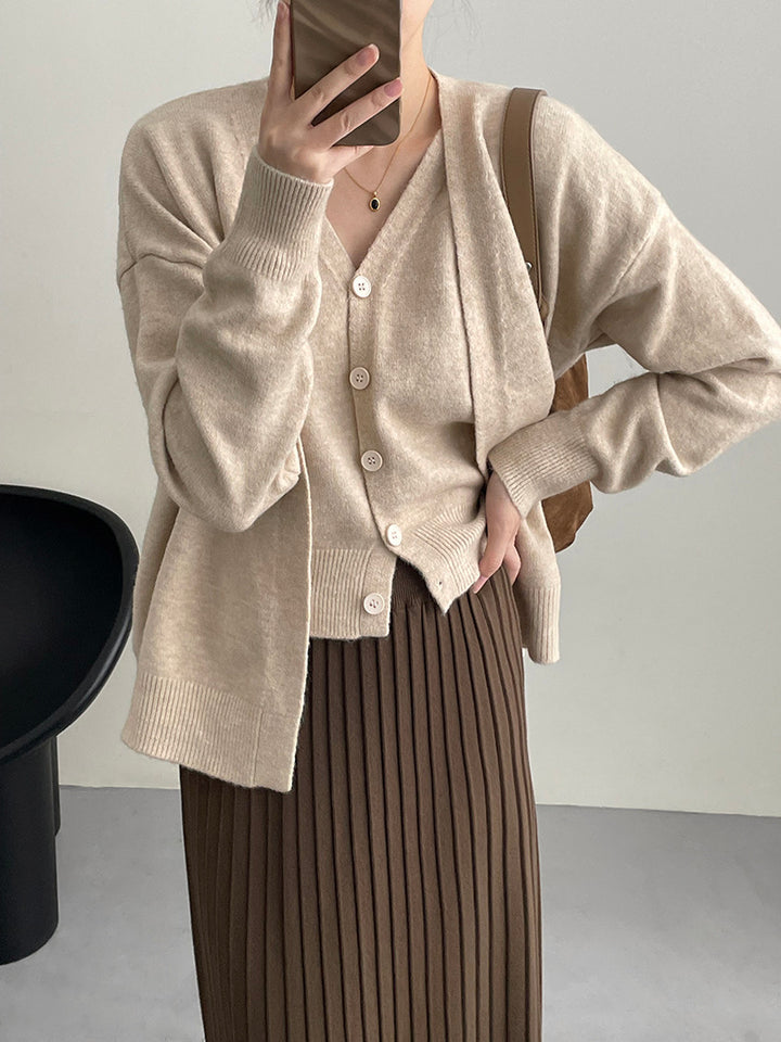 Damen gestrickte Cardigan mit V-Ausschnitt und Knopfdetails Drune