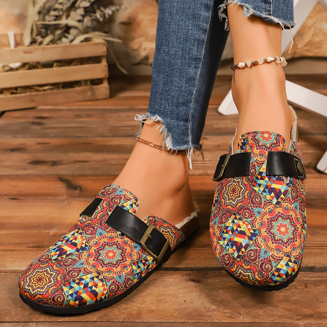 Damen Freizeit-Sandalen mit buntem geometrischen Design und verstellbarem Riemen Drune