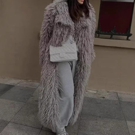 Damen Flauschiger Oversized-Mantel aus Kunstpelz Drune