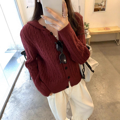 Damen Strickjacke mit Kapuze und dekorativem Zopfdesign Drune