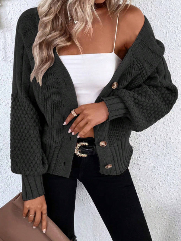 Damen Grobstrickcardigan mit knöpfbaren Details und strukturierten Ärmeln Drune