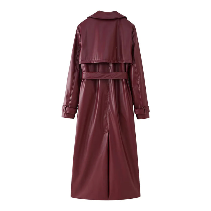 Damen eleganter Kunstleder-Trenchcoat mit Gürtel Drune