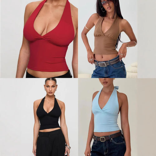 Damen elegantes Cropped Top mit geschmackvollem V-Ausschnitt und gerafften Details Drune