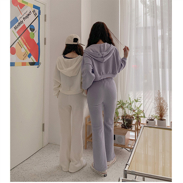 Damen lässiges Loungewear-Set mit Cropped-Hoodie und weitem Bein Drune