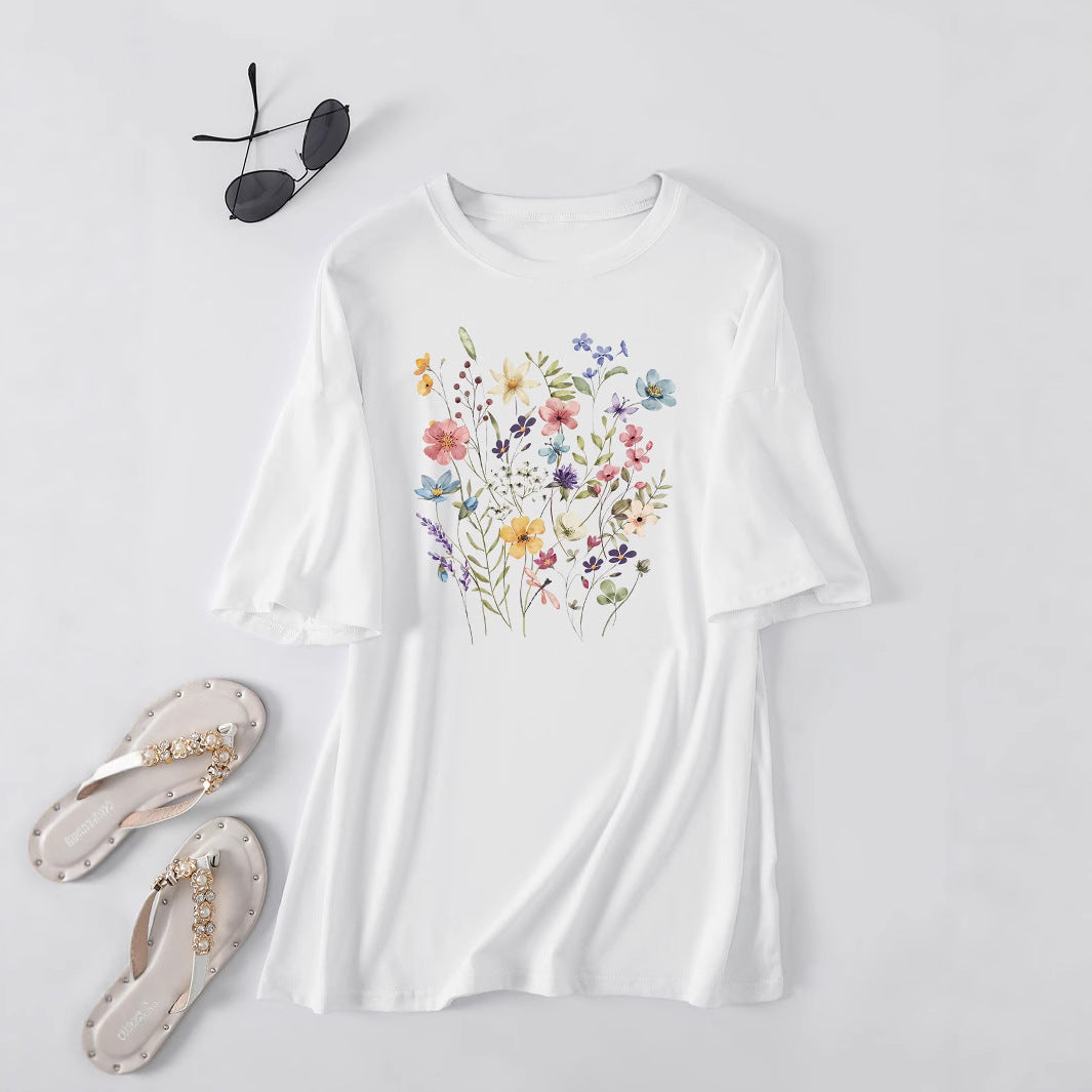 Damen lässiges Sommerblusenshirt mit floralem Druck Drune