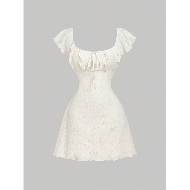 Damen Minikleid mit floralem Design und romantischen Rüschen Drune