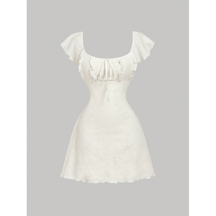Damen Minikleid mit floralem Design und romantischen Rüschen Drune