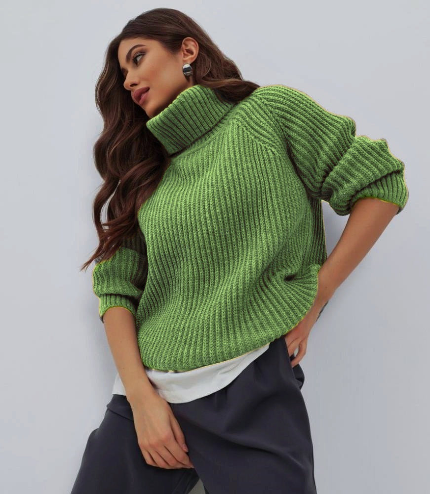 Damen Strickpullover mit hohem Kragen und Wabenstruktur Drune