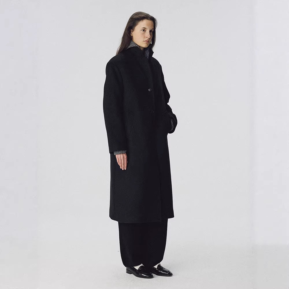 Damen eleganter, langer Mantel mit schickem Revers und aufgesetzten Taschen Drune