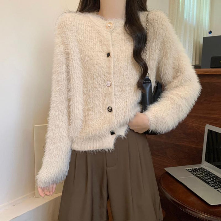 Damen kuschelige Strickjacke mit knöpfbarem Design und elegantem Flair Drune