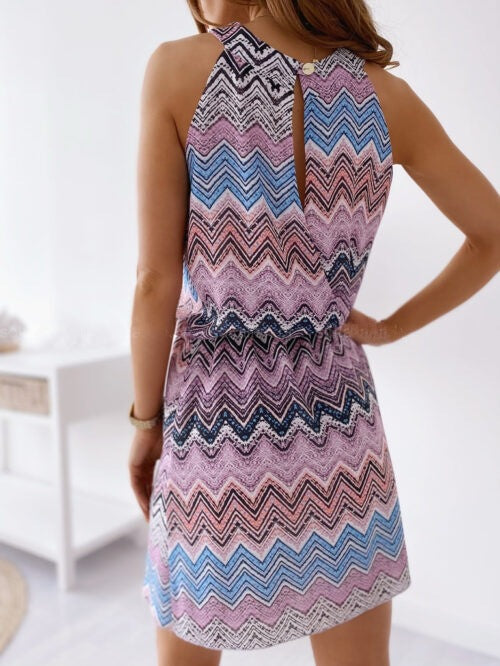 Damen Halterhals Zickzackmuster Kleid Drune