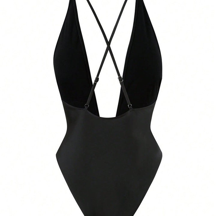 Damen Einteiliges Badeanzug mit tiefem V-Ausschnitt und elegantem Gold-Detail Drune