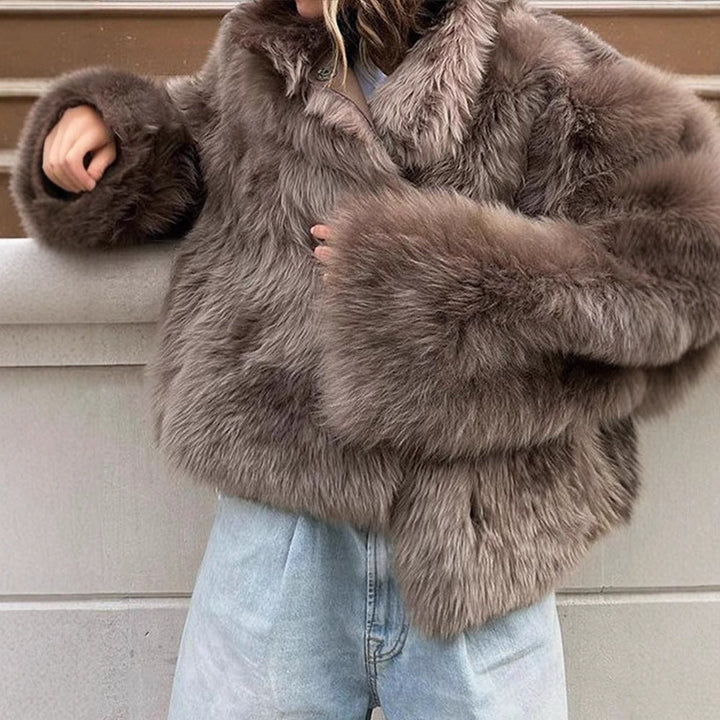 Damen Pelzjacke im modernen Oversize-Stil mit gemütlichem Kragen Drune