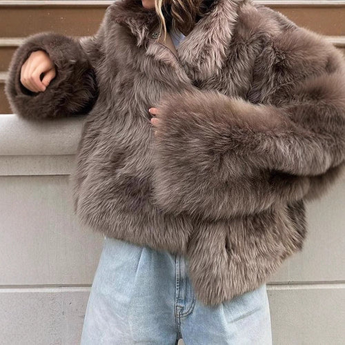 Damen Pelzjacke im modernen Oversize-Stil mit gemütlichem Kragen Drune