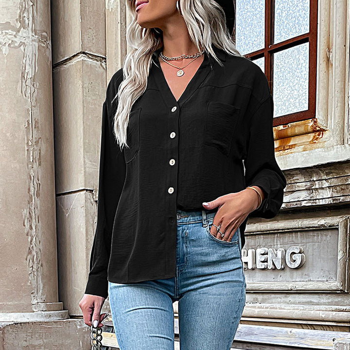 Damen lässige Bluse mit feiner Struktur und Knopfdetails Drune